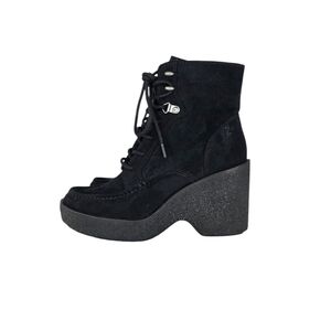 Zodiac Womens Talula Ankle Boots Faux Suede Chunky Wedge Heel Zip Size 6.5 Black